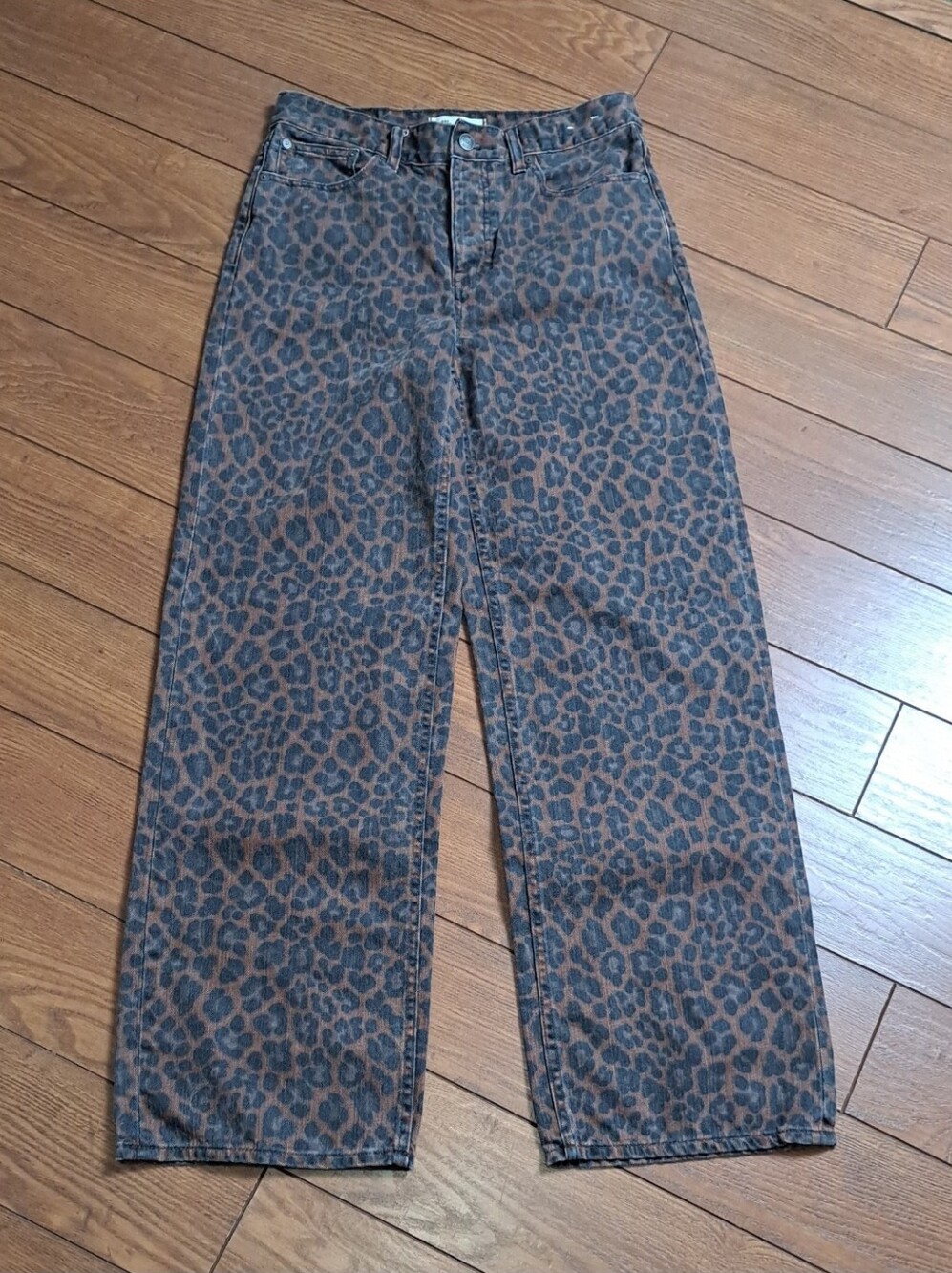 Madewell Low-Slung Baggy Jeans Leopard Print Dark Coffee Size 24